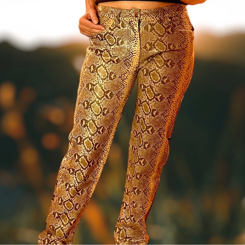 Beige snakeskin imitation pants for women